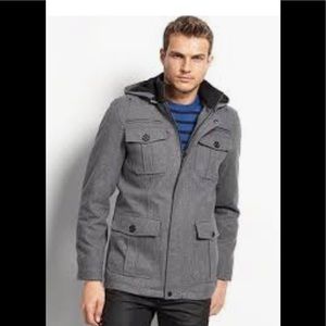 Military style wool hooded coat